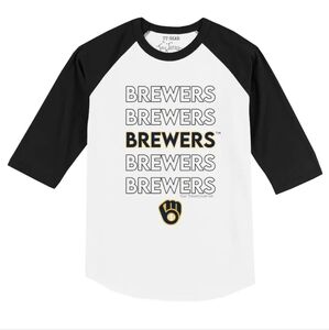 NWT Milwaukee Brewers Tiny Turnip Stacked Raglan 3/4 Sleeve T-Shirt - White/Blue